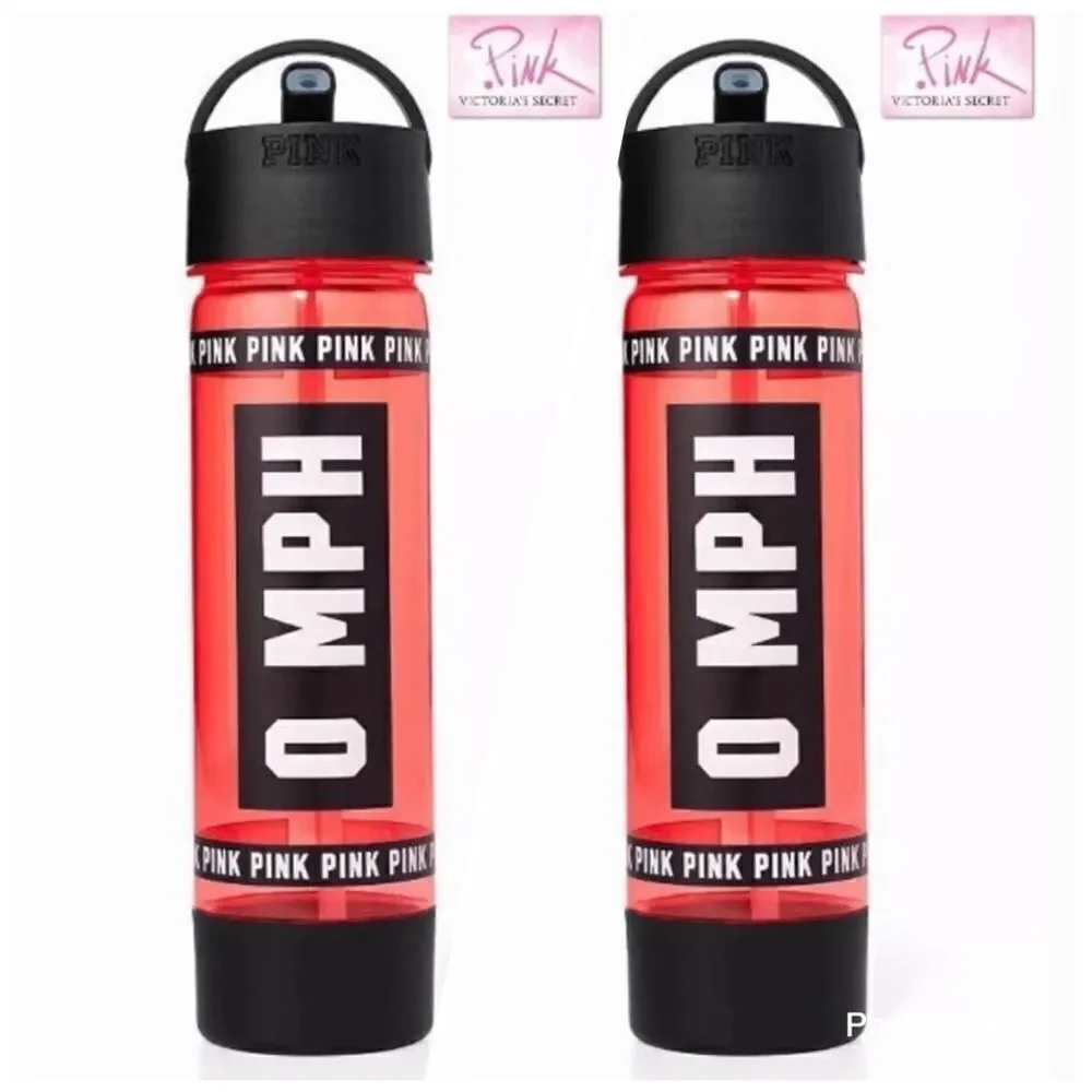 NWT Victorias Secret 2 Pack PINK Campus Water Bottle 24oz w/ bottom compartment